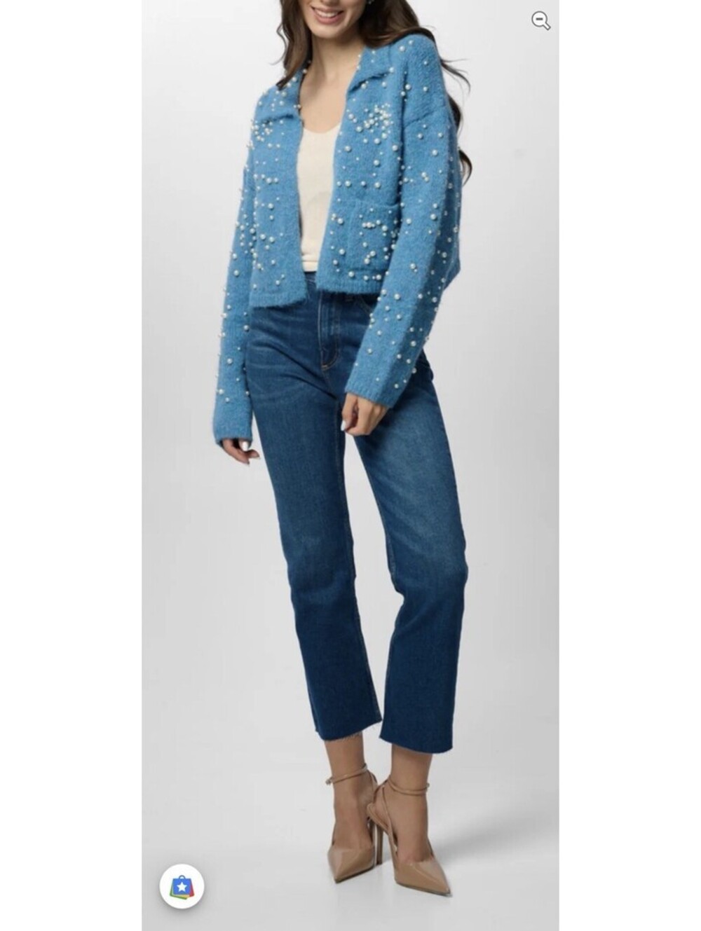 New Saachi Pearl Collared Open Cardigan In Blue One Size $140